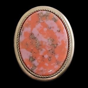 Vintage 1974 Signed Sarah Coventry Coraline Pink w/Gold Flecks Brooch Pendant